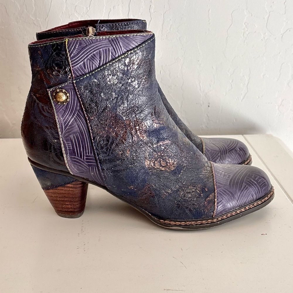 L'Artiste by Spring Step Waterlily Booties Crushed Navy Blue Leather, Sz 40/9.5 - Picture 5 of 11